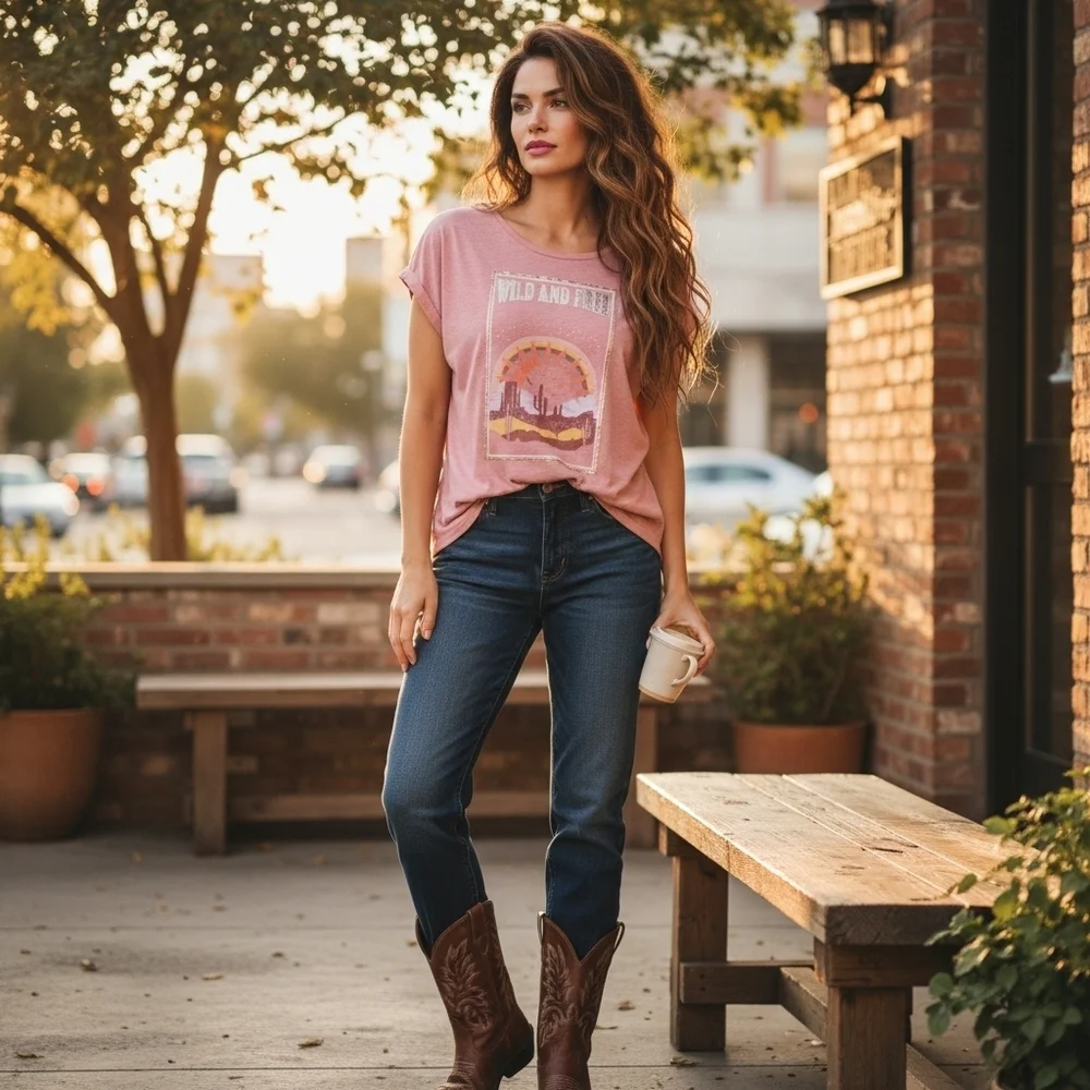 Truself  Wild and Free Heathered Pink tee Size 1X - Picture 7 of 7